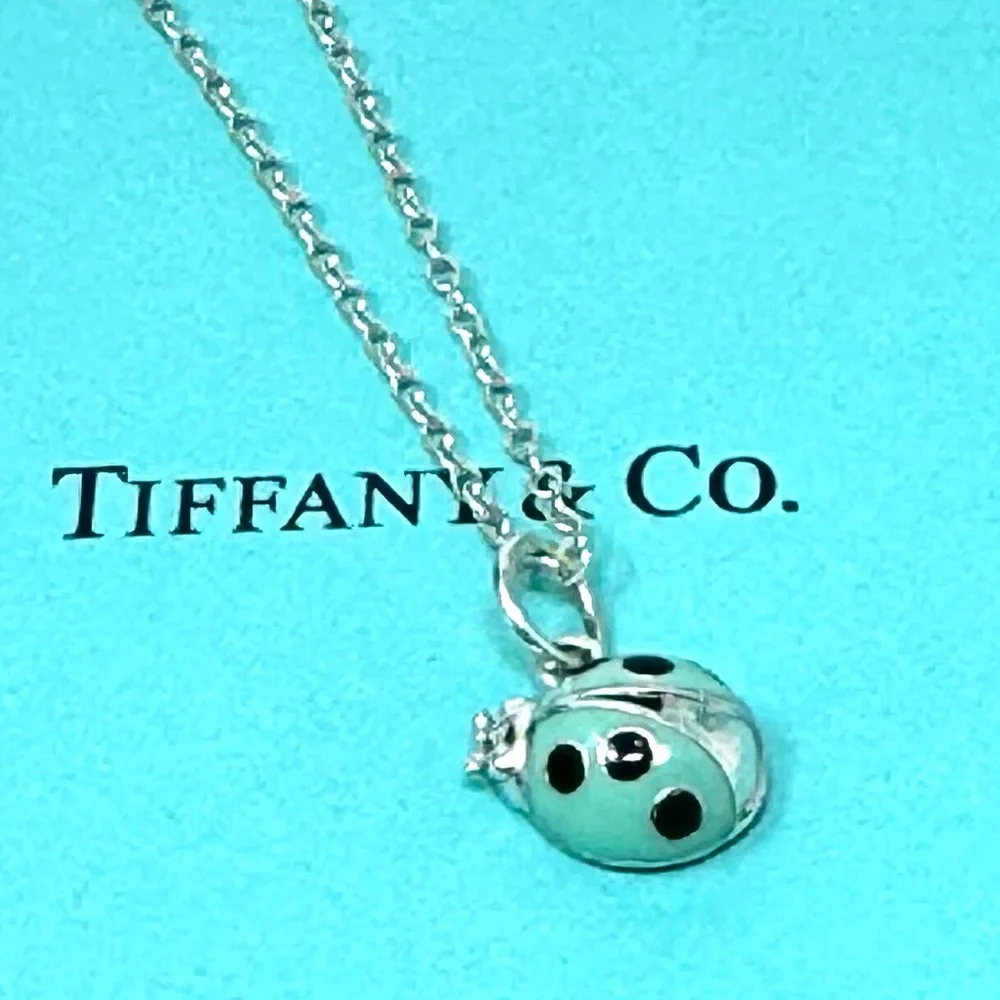 Authentic Tiffany & co. Enamel Blue / Black Lady Bug Pendant Necklaces. - Picture 7 of 12